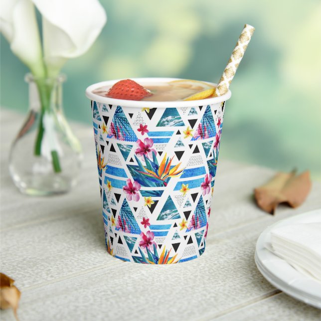 Geometric Tropical Flowers Pattern Paper Cups (Insitu)
