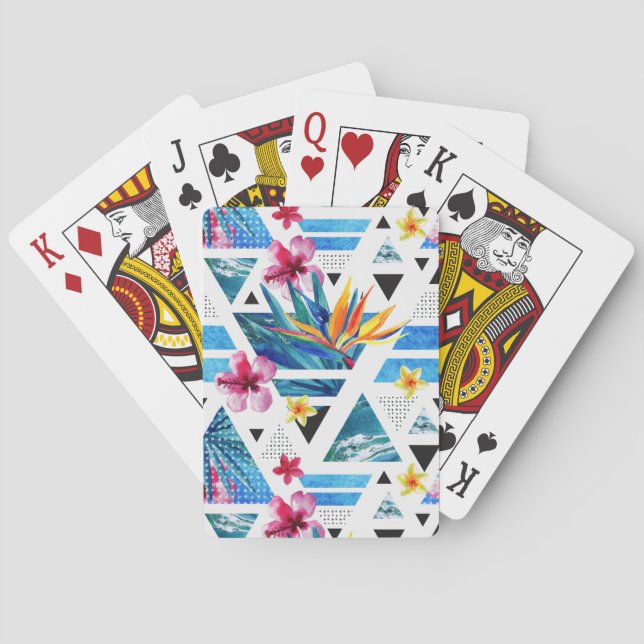Geometric Tropical Flowers Pattern Poker Cards (Back)