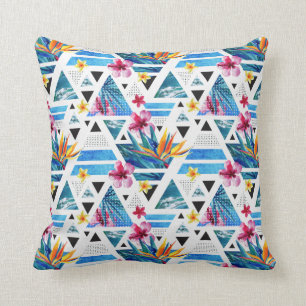 Geometric Tropical Flowers Pattern Throw Pillow