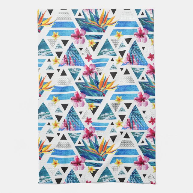 Geometric Tropical Flowers Pattern Towel (Vertical)