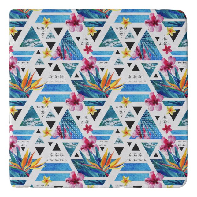 Geometric Tropical Flowers Pattern Trivet (Front)