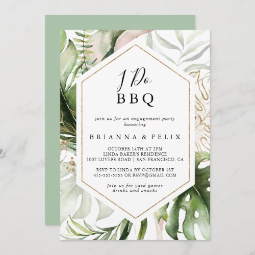 Geometric Tropical Gold  I Do BBQ Engagement Party Invitation