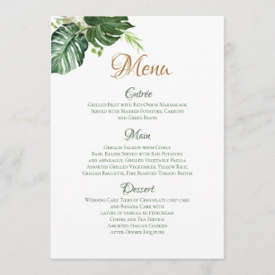 Geometric Tropical Green Palm Leaves Art Wedding Menu