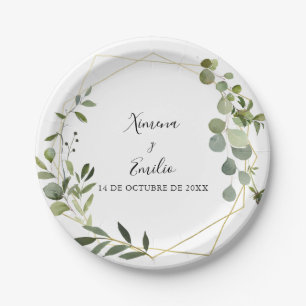 Geometric Tropical Green Spanish Wedding Cake Paper Plates