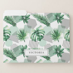 Geometric Tropical Greenery Pattern Personalized File Folder