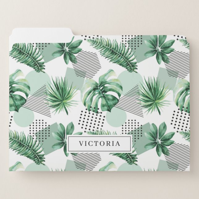 Geometric Tropical Greenery Pattern Personalized File Folder (Front Left)