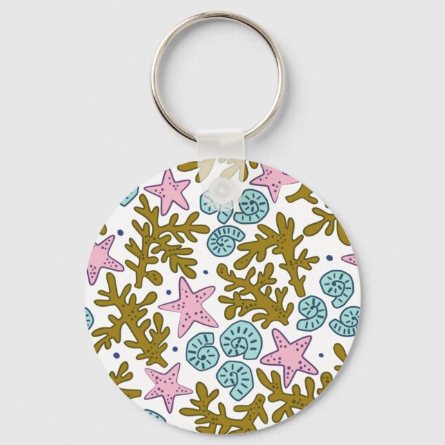 Geometric Tropical Ocean Animal Coral Reef Keychain (Front)