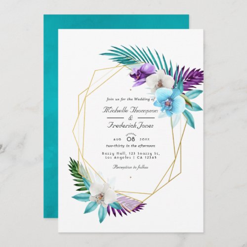 Geometric Tropical Orchids QR Code RSVP Wedding Invitation