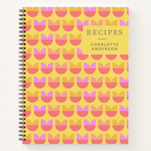 Geometric Tulip Flower Yellow Personalized Recipe Notebook