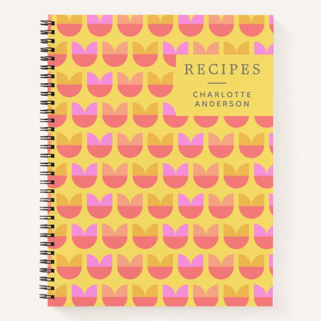 Geometric Tulip Flower Yellow Personalized Recipe Notebook (Front)