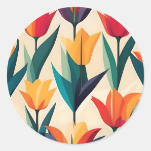 Geometric Tulip Pattern Modern Classic Round Sticker