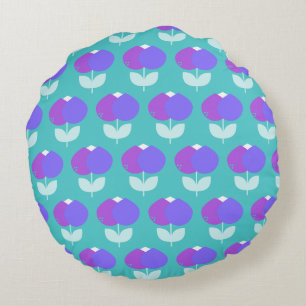 Geometric Tulips Purple and Aqua Round Pillow
