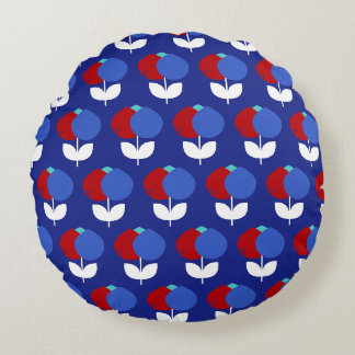 Geometric Tulips Red and Blue Round Pillow