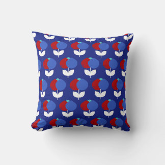 Geometric Tulips Red and Blue Throw Pillow