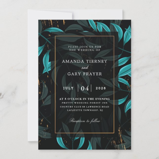 geometric turquoise and black wedding invitations (Front)