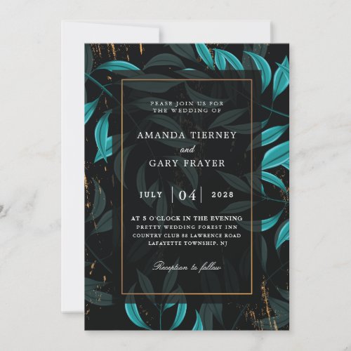 geometric turquoise and black wedding invitations