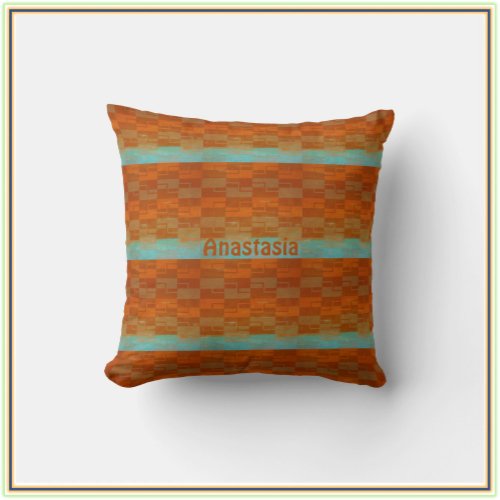 Geometric Turquoise and Orange Abstract Throw Pill Throw Pillow
