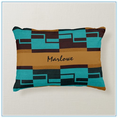 Geometric Turquoise Black and Brown Accent Pillow