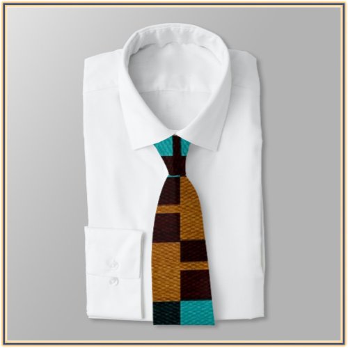 Geometric Turquoise Black and Brown  Neck Tie