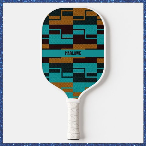 Geometric Turquoise Black and Brown Pickleball Paddle