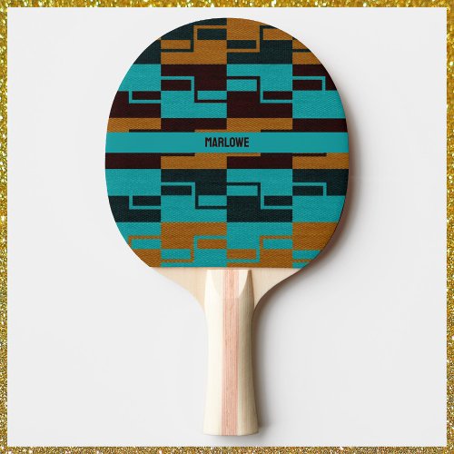 Geometric Turquoise Black and Brown  Ping Pong Paddle