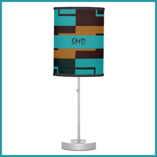 Geometric Turquoise Black and Brown  Table Lamp