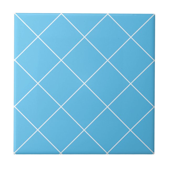 Geometric Turquoise Blue Modern Simple Grid Ceramic Tile (Front)