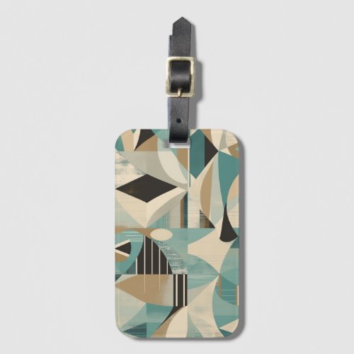 Geometric Turquoise Mid_Century Modern Pattern Luggage Tag