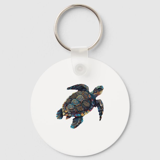 Geometric Turtle Colorful Abstract Rainbow Keychain (Front)
