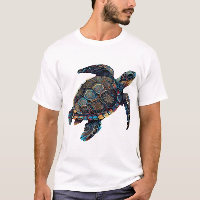 Geometric Turtle Colorful Abstract Rainbow T-Shirt (Front)