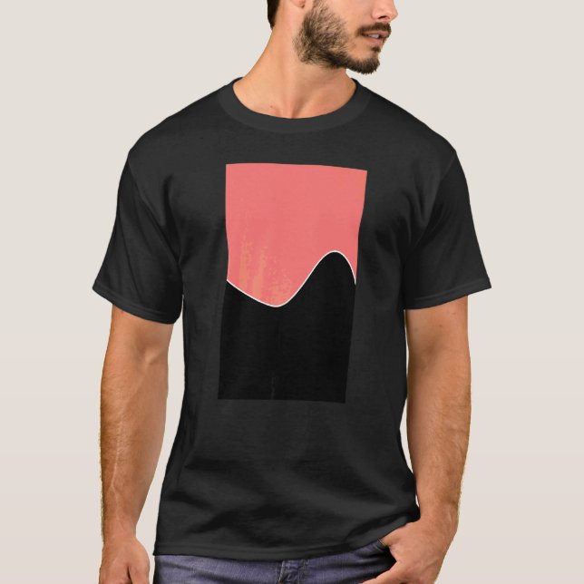 Geometric Two Tone Wave Pattern Coral Pink And Bla T-Shirt (Front)