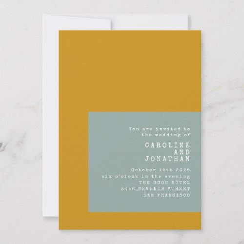 Geometric Typewriter Text Mustard Sage Wedding  Invitation