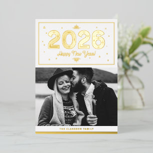 Geometric Typography 2026 Happy New Year Photo Foil Holiday Card