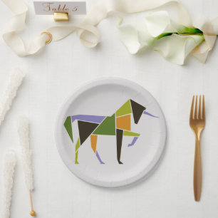 Geometric Unicorn Modern Abstract Tangram Animal Paper Plates