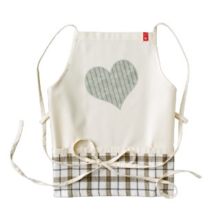Geometric Vertical Aqua & White Linen Stripes Zazzle HEART Apron