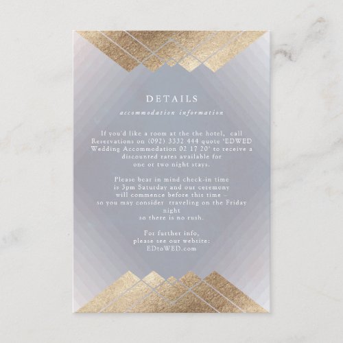 Geometric Vintage Grey Gold Foil Wedding Details Enclosure Card
