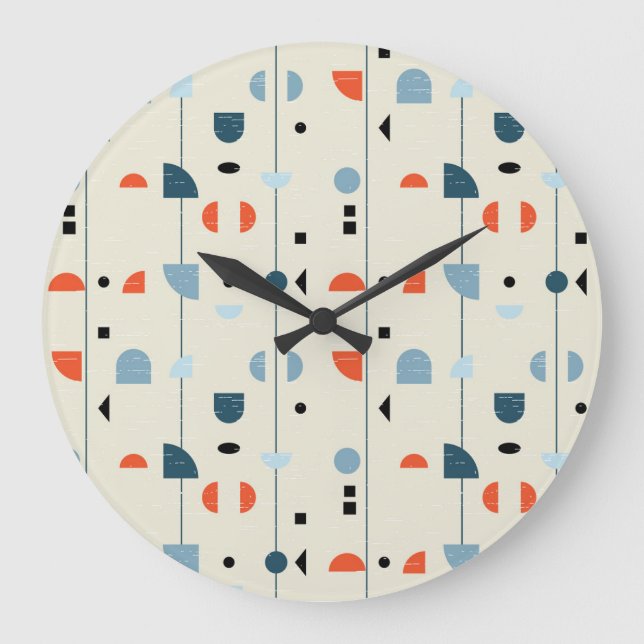 Geometric vintage: mid-century seamless pattern. large clock (Front)