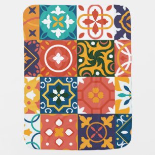 Geometric Vintage Tiles Ornate Pattern Baby Blanket