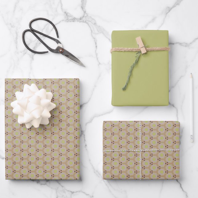 Geometric Warm Neutrals Honeycomb Scrapbook Wrapping Paper Sheets (Front)