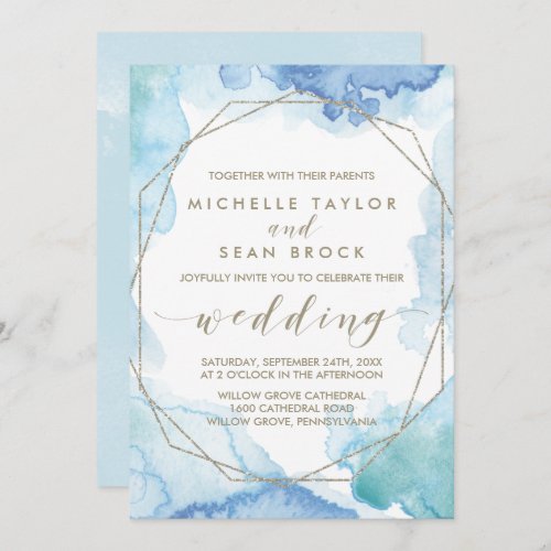 Geometric Watercolor All In One Wedding Invitation