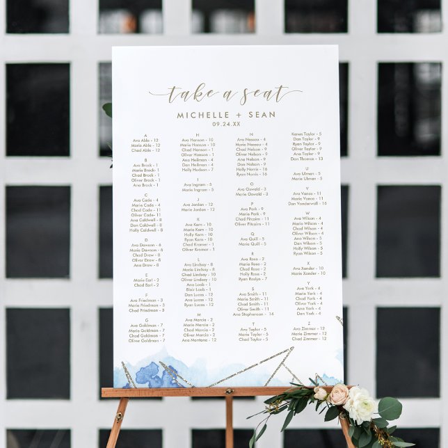 Geometric Watercolor Alphabetical Seating Chart Foam Board (Creator Uploaded)