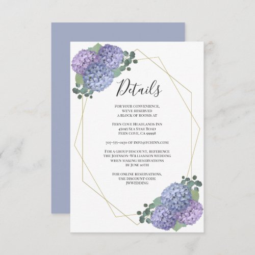 Geometric Watercolor Blue Floral Wedding Details Enclosure Card