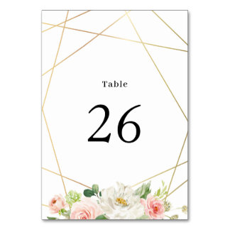 Geometric watercolor blush floral wedding table number