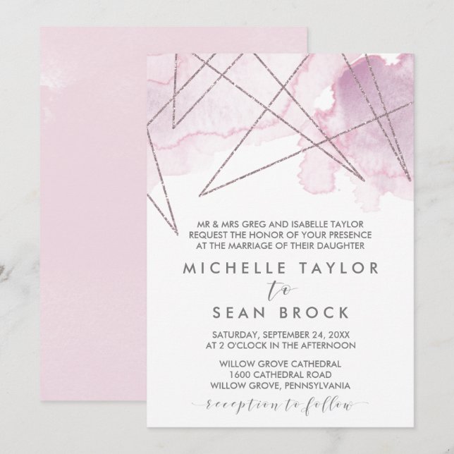 Geometric Watercolor | Blush Formal Wedding Invitation (Front/Back)