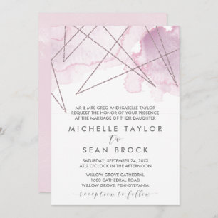 Geometric Watercolor Blush Formal Wedding Invitation