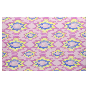 Geometric Watercolor Boho Yellow Pink Pattern Fabric