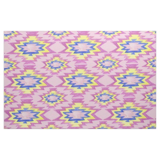 Geometric Watercolor Boho Yellow Pink Pattern Fabric