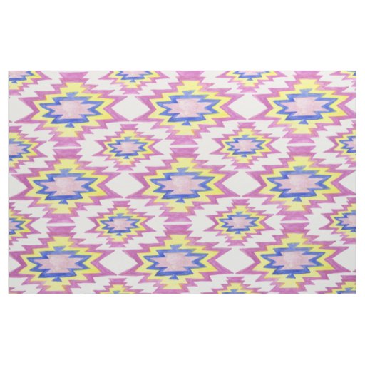 Geometric Watercolor Boho Yellow Pink Pattern Fabric