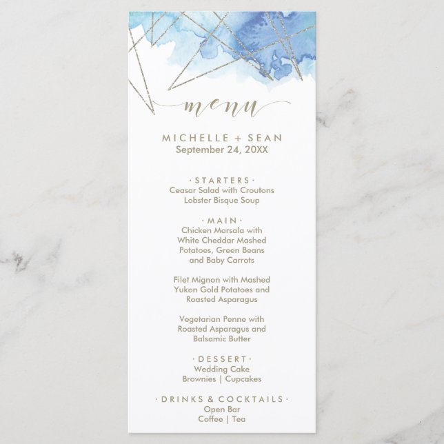 Geometric Watercolor Dinner Menu Card (Front)