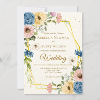 Geometric Watercolor Floral Wedding Invitation